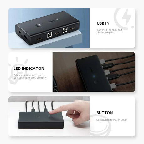 Ugreen 2 In 1 Out KVM Switch 4K HDMI Switcher Box and Extended 4 Ports USB Hub Manual Sharing Box with USB Cables for Computer, PC, Laptop, Desktop, Monitor, TV, Printer, Keyboard, Mouse(50744) - Ugreen India