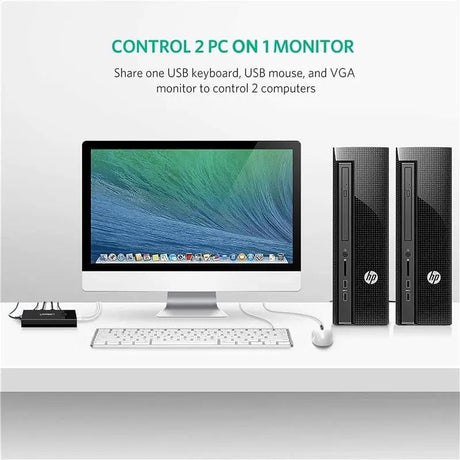 UGREEN 2 - Port USB VGA KVM Switch Box, 2 In 1 Out Video Sharing Adapter with USB Interface, Support Keyboard, Mouse, Monitor – Black (30357) - Ugreen India