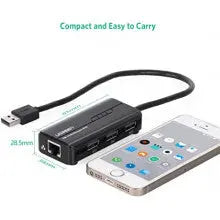 UGREEN RJ45 ईथरनेट एडाप्टर 3*USB 2.0 हब USB नेटवर्क एडाप्टर 10/100Mbps के साथ Nintendo स्विच Wii Windows Surface Pro MacBook Air Retina Chromebook और अधिक PC आदि के लिए संगत. (20264) 