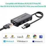 UGREEN RJ45 ईथरनेट एडाप्टर 3*USB 2.0 हब USB नेटवर्क एडाप्टर 10/100Mbps के साथ Nintendo स्विच Wii Windows Surface Pro MacBook Air Retina Chromebook और अधिक PC आदि के लिए संगत. (20264) 