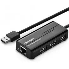 UGREEN RJ45 ईथरनेट एडाप्टर 3*USB 2.0 हब USB नेटवर्क एडाप्टर 10/100Mbps के साथ Nintendo स्विच Wii Windows Surface Pro MacBook Air Retina Chromebook और अधिक PC आदि के लिए संगत. (20264) 