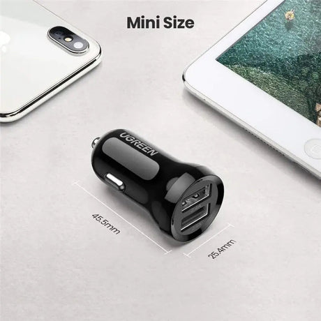 UGREEN 24W 4.8A - 12V Dual USB Mini Car Charger, Cigarette Lighter Adapter Compatible with iPhone 14/13/12/11/X/iPad Pro/Air/Mini, Galaxy S22/S21/S10/Note 20, Pixel 5/5a/4 etc. (50875) - Ugreen India