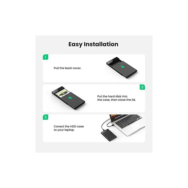 UGREEN 2.5 Inch External Hard Drive Enclosure, USB 3.0 to SATA III HDD/SSD Case, 5Gbps High Speed Portable Hard Disk Box Compatible with 7/9.5mm 2.5" SATA SSD & HDD, UASP Supported for Laptop, PC – Black (30848) - Ugreen India