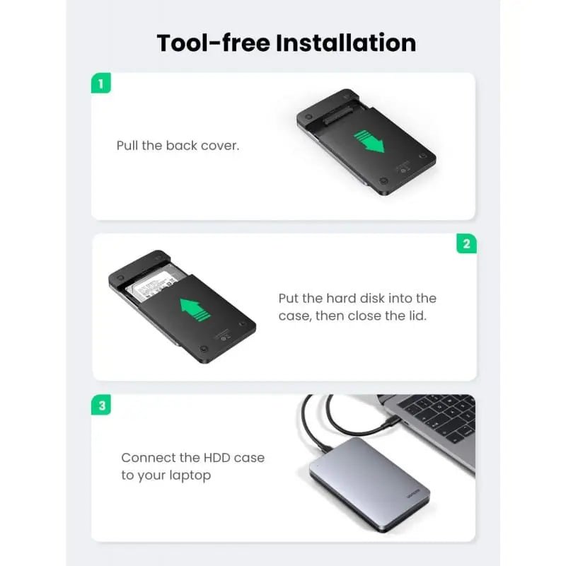 UGREEN 2.5 - Inch SATA External Hard Drive Enclosure, Aluminum Case, USB 3.1 Gen 2 Support UASP SATA III Compatible with WD, Seagate, Toshiba, Samsung, Hitachi, PS4, Xbox, PC, Tool Free etc. (70498) - Ugreen India