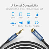 UGREEN 2M 3.5mm Audio Extension Cable, Male to Female Braided Aux Headphone Jack Extender Cord, Compatible with Headphones, Car Stereo, Smartphone, Tablet, Laptop, Speaker, Amplifier – Black (40675) - Ugreen India
