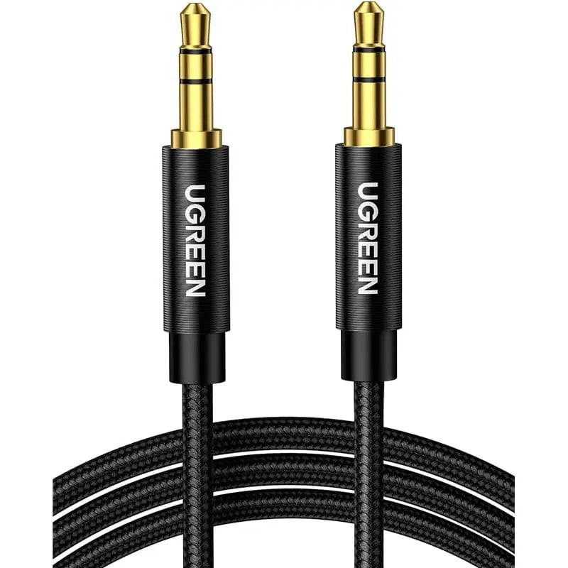 UGREEN 2M 3.5mm Male To Male Stereo Auxiliary Audio Cable Gold - Plated Metal Case Braided Cable For Car, Home Stereos, Headphone, Speaker, MP3, Compatible with Beats, iPhone, iPod, iPad, Sony etc. (50363) - Ugreen India