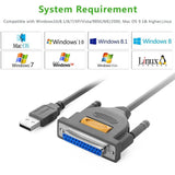 Ugreen 2m USB 2.0 Male To DB25 Female Parallel Printer Adapter Cable For Printer, Inkjet, Laser etc. - Gray (20224) - Ugreen India