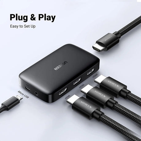 UGREEN 3 in 1 Out HDMI Switcher Splitter Box with IR Remote Control, Support 4k@30Hz/3D/HD1080P Compatible for Nintendo Switch PS4 Xbox One Apple TV Fire Stick Blu - Ray Player Projector etc. (80125) - Ugreen India
