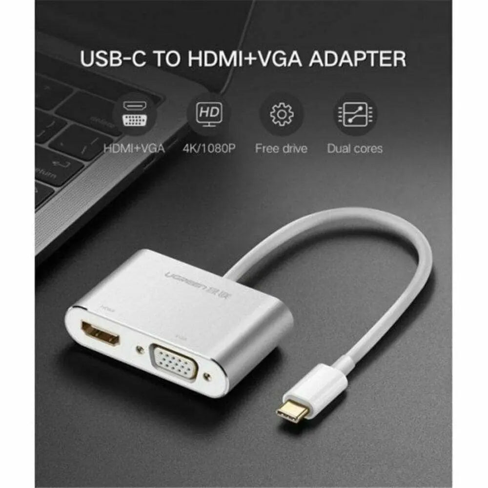 UGREEN USB C to HDMI VGA Adapter Type-C Dual Display Converter 4K HDMI 1080P VGA MacBook iPad Dell XPS Surface (30843)