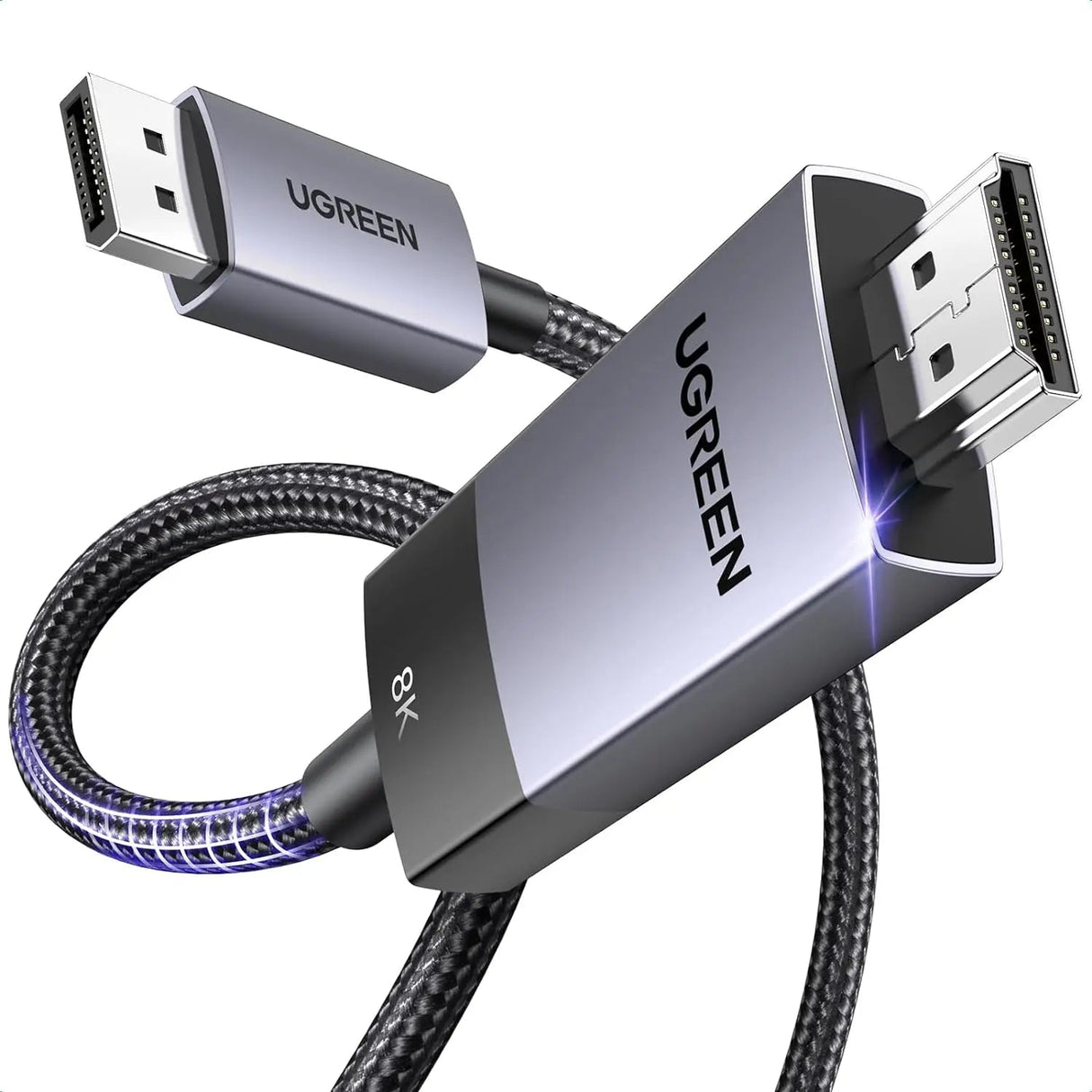UGREEN 3.3FT/1M Unidirectional DisplayPort to HDMI Cable 8K@60Hz 4K@120Hz Active DP 1.4 to HDMI 2.1 Cord HDR, Dolby, HDCP2.3, DSC1.2a, 32.4Gbps Braided Compatible with Monitor, Dell, HP, HDTV, AMD NVIDIA (80395) - Ugreen India