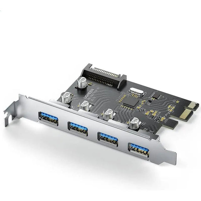 UGREEN 4 Port USB 3.0 PCI - E Card 5Gbps With 15 - pin SATA Power Connector for PC Host Compatible with Windows 10/8/7/XP/Vista(30716) - Ugreen India