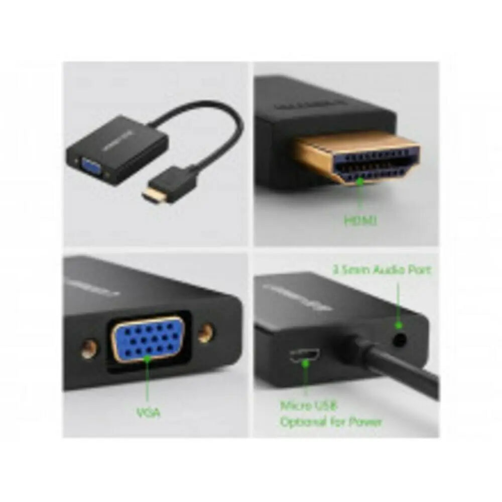 UGREEN HDMI to VGA Adapter Audio HDMI Male VGA Female Converter 1080P 60Hz 3.5mm Audio Port Monitor Projector HDTV (40233)