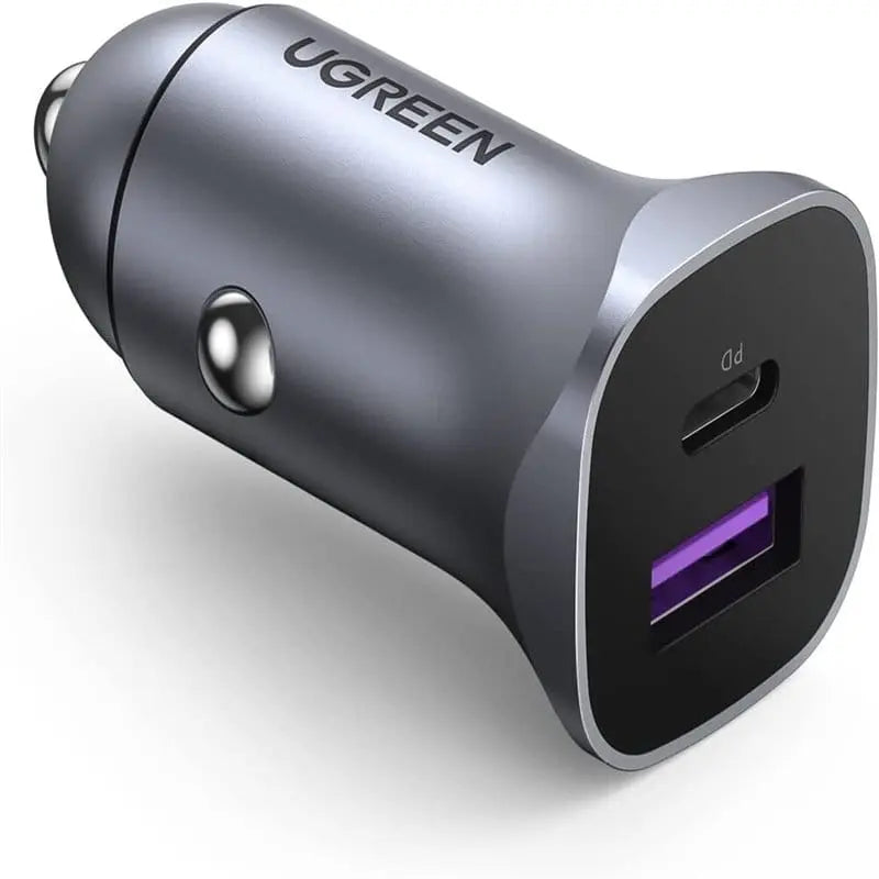 UGREEN 30W USB C + USB A Dual Port Car Charger, Mini Aluminum Alloy Case PD 3.0/QC 3.0 Fast Charging Compatible with iPhone 13/12 Pro/Max/XR/XS, iPad Pro/Air, Galaxy S22/S21 etc. (40858) - Ugreen India