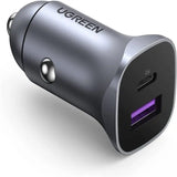 UGREEN 30W USB C + USB A Dual Port Car Charger, Mini Aluminum Alloy Case PD 3.0/QC 3.0 Fast Charging Compatible with iPhone 13/12 Pro/Max/XR/XS, iPad Pro/Air, Galaxy S22/S21 etc. (40858) - Ugreen India