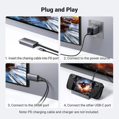 UGREEN 4K@60Hz Unidirectional USB C to HDMI Cable 2M with 100W PD Fast Charging Adapter 2 - in - 1 Thunderbolt Type C Compatible with iPhone 16 Pro Max, SteamDeck, MacBook, iPad, Galaxy S24, XPS (55330) - Ugreen India