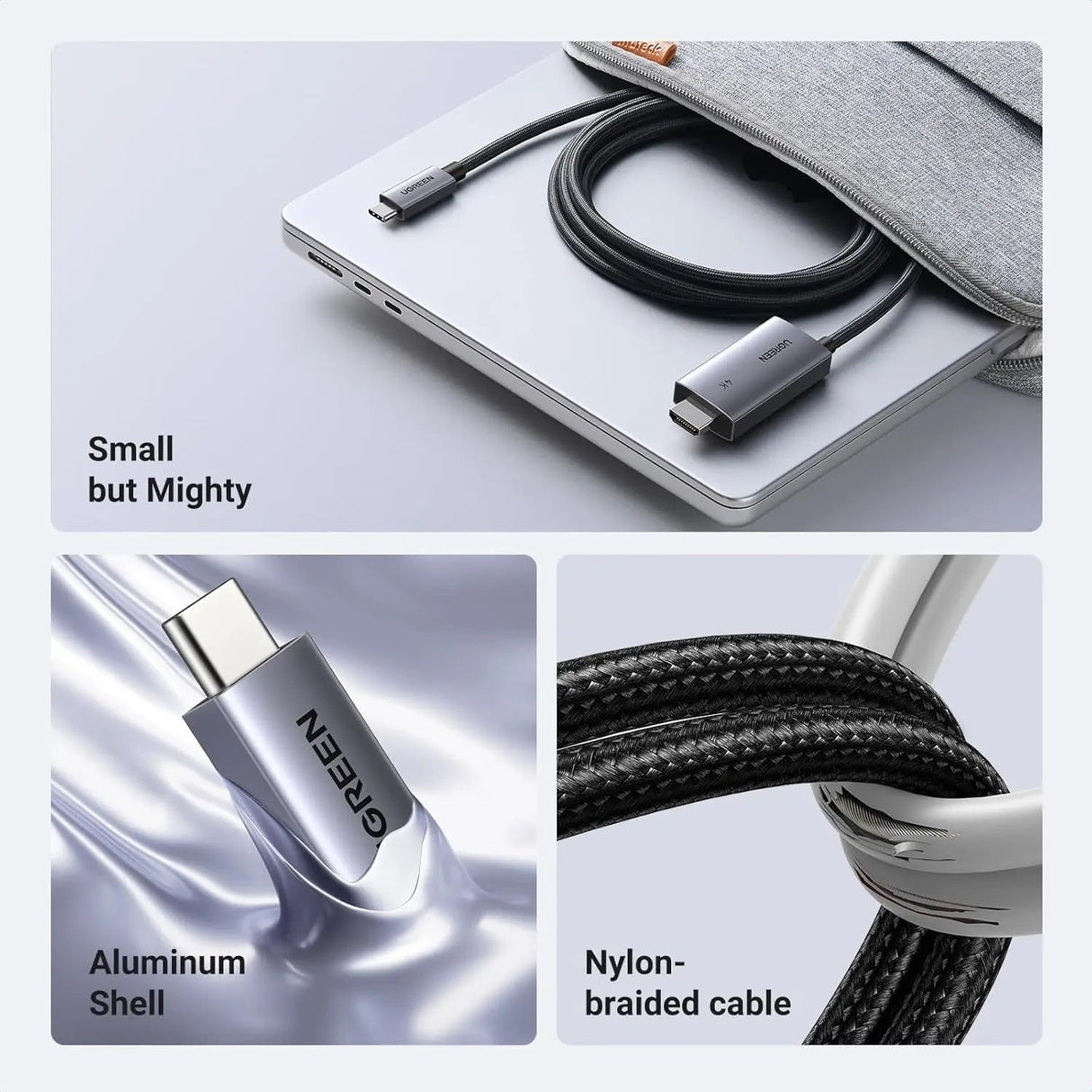 UGREEN 4K@60Hz Unidirectional USB C to HDMI Cable 2M with 100W PD Fast Charging Adapter 2 - in - 1 Thunderbolt Type C Compatible with iPhone 16 Pro Max, SteamDeck, MacBook, iPad, Galaxy S24, XPS (55330) - Ugreen India