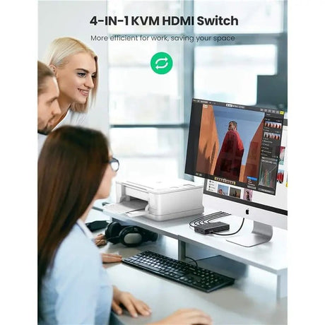 UGREEN 4x1 HDMI KVM Switch Box, 4 In 1 Out HDMI 2.0 Switcher with USB Keyboard Mouse Control, Supports 4K@60Hz, UHD, Full HD 1080P – Black (70439) - Ugreen India