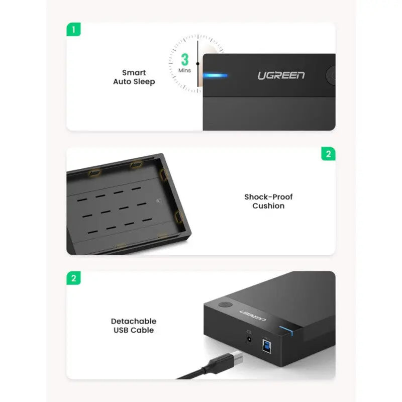 UGREEN External Hard Drive Enclosure 3.5" 2.5" SATA SSD HDD USB 3.0 SATA III UASP 5Gbps Tool-Free Case Portable (50422)