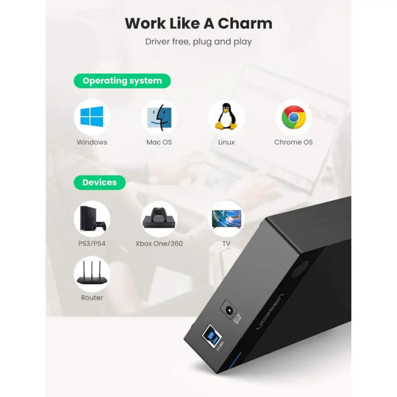 UGREEN External Hard Drive Enclosure 3.5" 2.5" SATA SSD HDD USB 3.0 SATA III UASP 5Gbps Tool-Free Case Portable (50422)