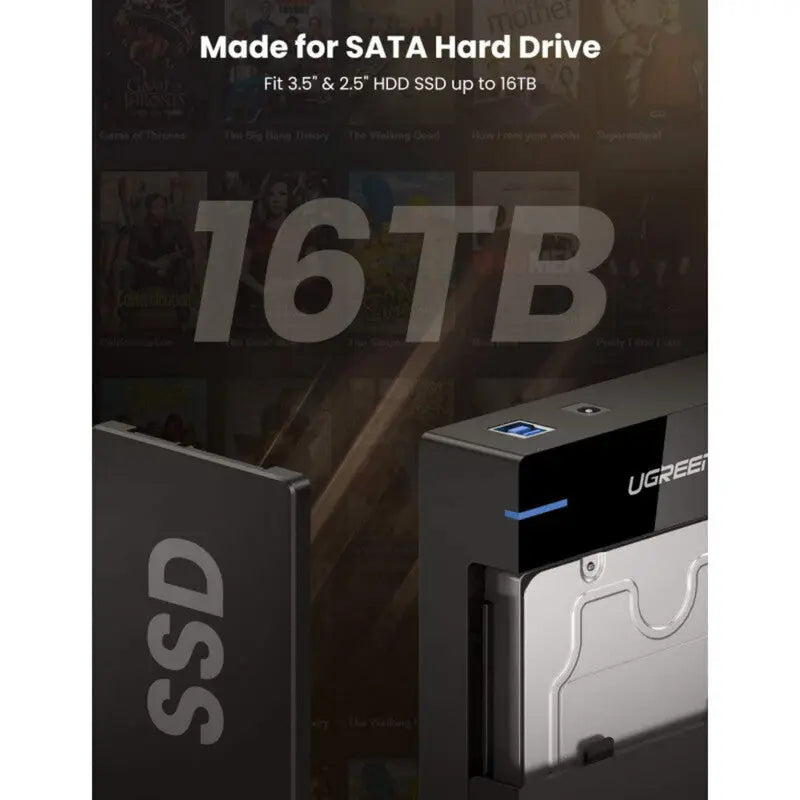 UGREEN External Hard Drive Enclosure 3.5" 2.5" SATA SSD HDD USB 3.0 SATA III UASP 5Gbps Tool-Free Case Portable (50422)