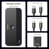 UGREEN 5Gbps USB C Switch 2 PCs Sharing 4 USB Devices for 2 Computers Sharing Keyboard, Mouse, Webcam, Printer with 2 USB C Data Cables and Remote (25098) - Ugreen India