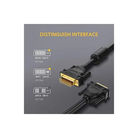 UGREEN 5M DVI - D 24+1 Dual Link Male to Male Digital Video Cable Gold Plated With Ferrite Core Support 2560x1600 For Gaming, DVD, Laptop, HDTV and Projector (11608) - Ugreen India