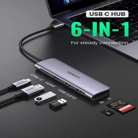 UGREEN 6 in 1 Type C Docking Station With HDMI 4K, 2*USB 3.0 Ports, SD TF Card Reader, 100W PD Charging Adaptor Dock Station for MacBook Pro Air 2020 2019 2018, Galaxy Note 10 S10 S9 S8, Surface Go, XPS 13 15 etc. (70411) - Ugreen India