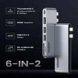 UGREEN 6 In 2 USB C Hub Adapter for MacBook Pro MacBook Air M1 2020 2019 2018 with 4K HDMI Thunderbolt 3 100W Power Delivery SD TF Card Reader and 2 USB 3.0 Ports - Silver (80856) - Ugreen India