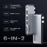 UGREEN 6 In 2 USB C Hub Adapter for MacBook Pro MacBook Air M1 2020 2019 2018 with 4K HDMI Thunderbolt 3 100W Power Delivery SD TF Card Reader and 2 USB 3.0 Ports - Silver (80856) - Ugreen India
