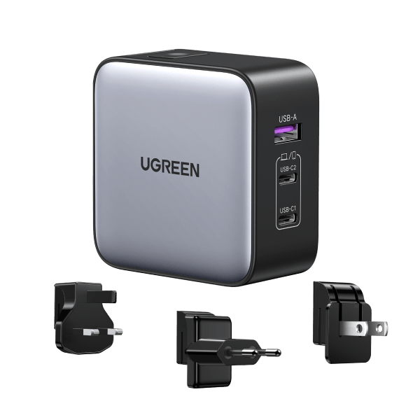 UGREEN Nexode CD296 65W 3-port GaN travel charger 90409 with US, UK and EU plug heads