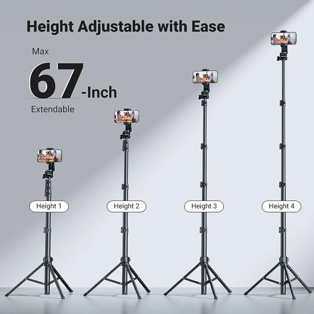 UGREEN 67" Cell Phone Selfie Stick Tripod with Bluetooth Remote, Travel Lightweight Tripod Stand for Selfies, Live Streaming, Video Conference, Compatible with All Smartphones, GO Pro, Digital Camera etc. (15609) - Ugreen India