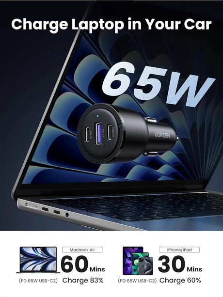 UGREEN 69W 3 - Port Cigarette Lighter USB C Car Charger Fast Charging - Type C Car Phone Charger PD 45W/20W, SCP 22.5W QC 18W Compatible with iPhone 13/12/11/iPad/MacBook, Pixel 5/4a, Galaxy S21/S20 etc. (20467) - Ugreen India