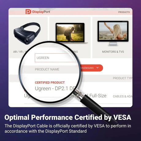 UGREEN 6Ft/2M DisplayPort Cable 2.1 [VESA Certified] DP2.0 40Gbps Support 16K@30Hz 8K@240Hz 4K@240Hz HDR, HDCP, DSC 1.2a, Braided Cord Compatible FreeSync G - Sync Video Card Monitor (15384) - Ugreen India
