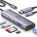 Ugreen 7 In 1 Multi - Functional Adaptor With 4K@60Hz HDMI, Gigabit Ethernet, 2*USB 3.0 Ports, 100W Power Delivery, SD/TF Card Reader For MacBook Dell Surface HP, and More (60515) - Ugreen India