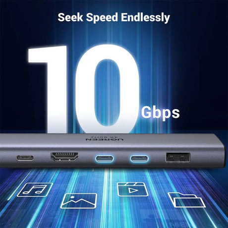 UGREEN USB-C 7 IN 1 Multifunctional Adapter, 1*HDMI, 2*USB-C 3.2, 1*USB-A 3.2, 1*SD/TF, 1* 100W PD (45521) - Ugreen India