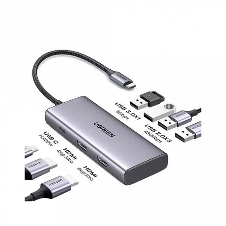 Ugreen 7 In 1 Usb C Multifunctional Adapter, 2*Hdmi, 2*Usb A 3.0, 3* Usb A 2.0, 1*100W PD (35897) - Ugreen India