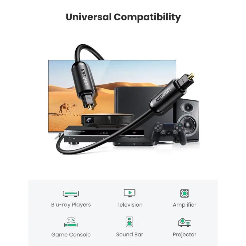 Ugreen 1m Toslink Male To Male Fiber Optical Audio Cable Supports with S/PDIF, ADAT's, Dolby Digital & DTS Compatible With Toslink ports, like a CD/Blu-Ray/DVD player & game console (70890) - Ugreen India