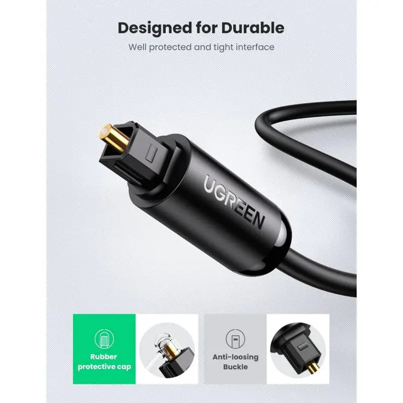 Ugreen 1m Toslink Male To Male Fiber Optical Audio Cable Supports with S/PDIF, ADAT's, Dolby Digital & DTS Compatible With Toslink ports, like a CD/Blu-Ray/DVD player & game console (70890) - Ugreen India