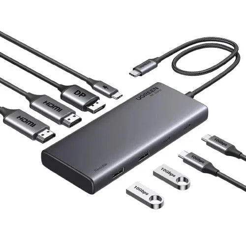 UGREEN 8 इन 1 USB C डॉकिंग स्टेशन डुअल मॉनिटर के साथ, 4K ट्रिपल डिस्प्ले USB C हब 2 HDMI, DP, 2 USB A&amp;C 3.2 पोर्ट, 100W PD, डॉक के साथ MacBook, Dell, HP, Lenovo, Surface आदि के लिए कम्पैटिबल (35625) 