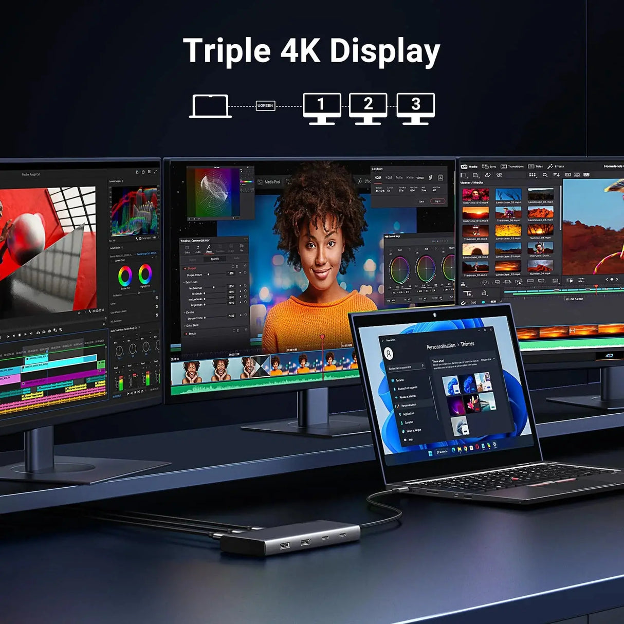 UGREEN 8 इन 1 USB C डॉकिंग स्टेशन डुअल मॉनिटर के साथ, 4K ट्रिपल डिस्प्ले USB C हब 2 HDMI, DP, 2 USB A&amp;C 3.2 पोर्ट, 100W PD, डॉक के साथ MacBook, Dell, HP, Lenovo, Surface आदि के लिए कम्पैटिबल (35625) 