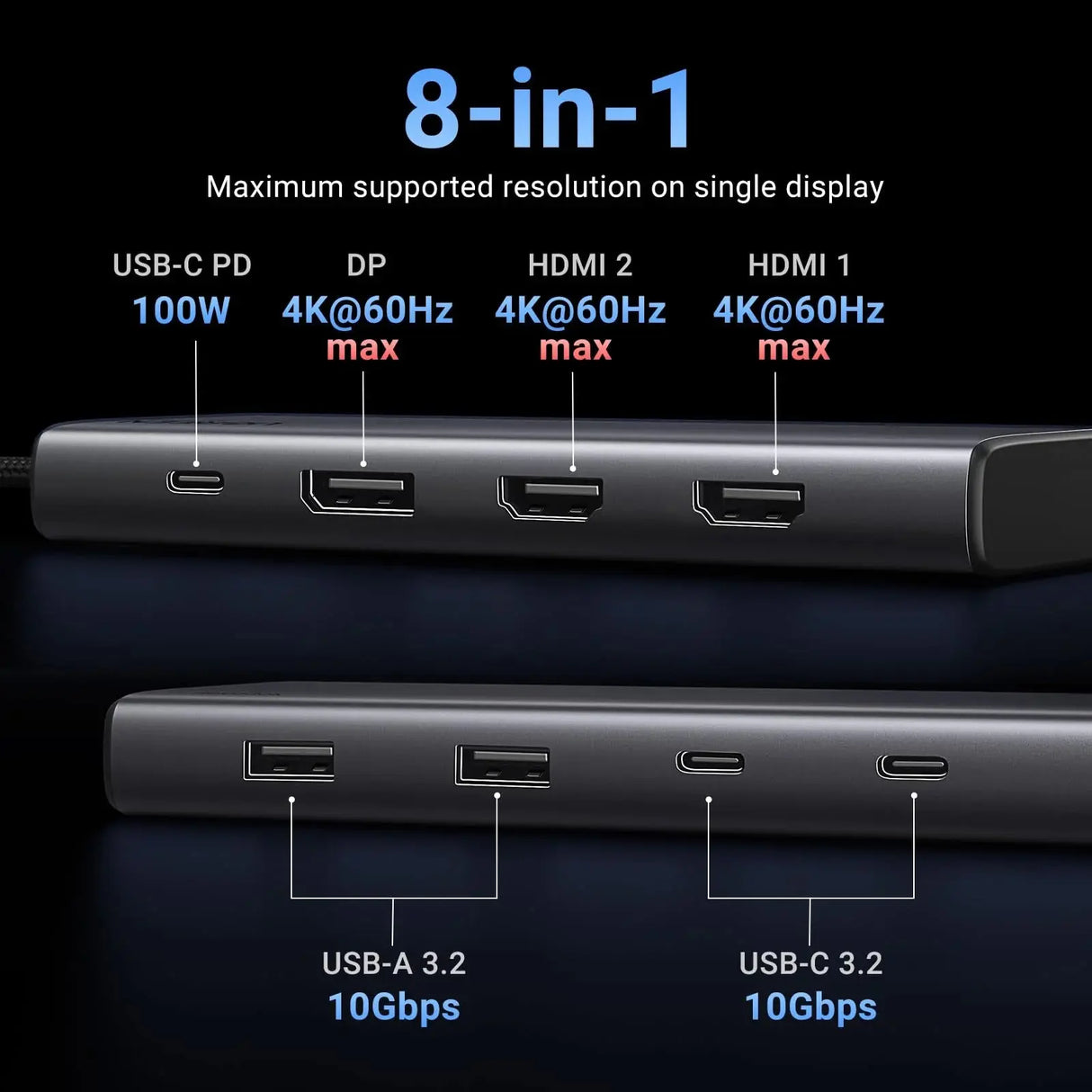 UGREEN 8 इन 1 USB C डॉकिंग स्टेशन डुअल मॉनिटर के साथ, 4K ट्रिपल डिस्प्ले USB C हब 2 HDMI, DP, 2 USB A&amp;C 3.2 पोर्ट, 100W PD, डॉक के साथ MacBook, Dell, HP, Lenovo, Surface आदि के लिए कम्पैटिबल (35625) 