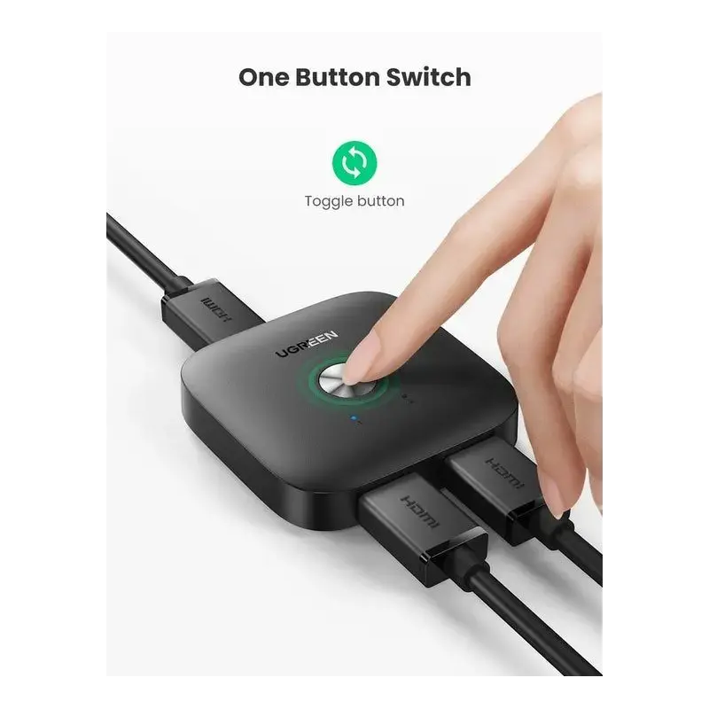 UGREEN 2 In 1 Out HDMI সুইচার সাপোর্ট 4K@60Hz 3D HD 1080P ফায়ার স্টিক, Xbox, PS3/PS4, Roku, ব্লু-রে প্লেয়ার, HDTV, প্রজেক্টর, ডিসপ্লে মনিটরের জন্য সামঞ্জস্যপূর্ণ (80126) 