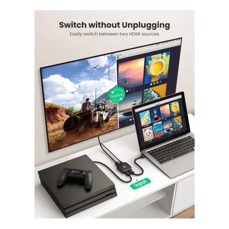 UGREEN 2 In 1 Out HDMI সুইচার সাপোর্ট 4K@60Hz 3D HD 1080P ফায়ার স্টিক, Xbox, PS3/PS4, Roku, ব্লু-রে প্লেয়ার, HDTV, প্রজেক্টর, ডিসপ্লে মনিটরের জন্য সামঞ্জস্যপূর্ণ (80126) 