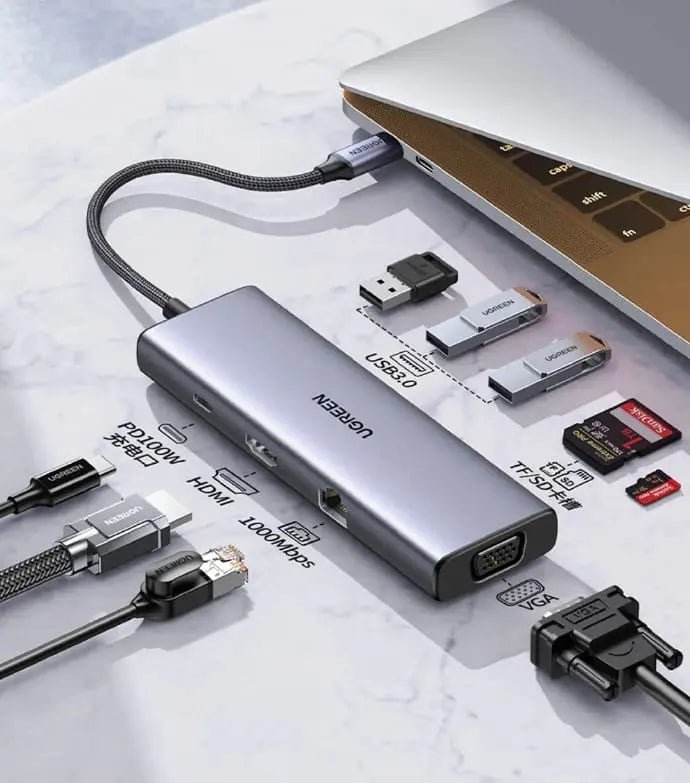UGREEN 9 - in - 1 USB C Docking Station with 4K HDMI, 100W PD Charging, 5Gbps USB 3.0 Ports, SD/TF Card Reader, Gigabit Ethernet, Audio Jack – Multiport USB C Hub Compatible with MacBook, Windows Laptop, Chromebook (15600) - Ugreen India