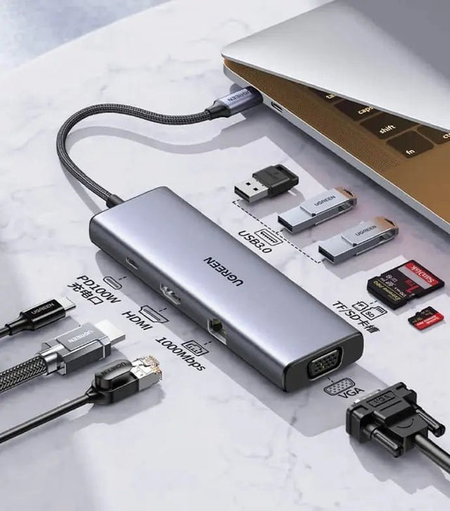 UGREEN 9 - in - 1 USB C Docking Station with 4K HDMI, 100W PD Charging, 5Gbps USB 3.0 Ports, SD/TF Card Reader, Gigabit Ethernet, Audio Jack – Multiport USB C Hub Compatible with MacBook, Windows Laptop, Chromebook (15600) - Ugreen India