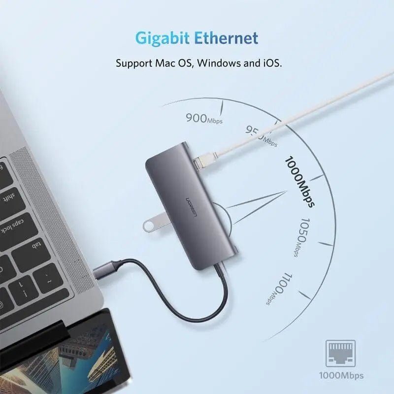 UGREEN 9 - in - 1 USB Type C Docking Station With 4K HDMI, VGA, Gigabit Ethernet, PD Charging, 3*USB 3.0 Ports, SD Card Reader Compatible for MacBook Pro 2018 2017, Dell XPS 13 (40873) - Ugreen India