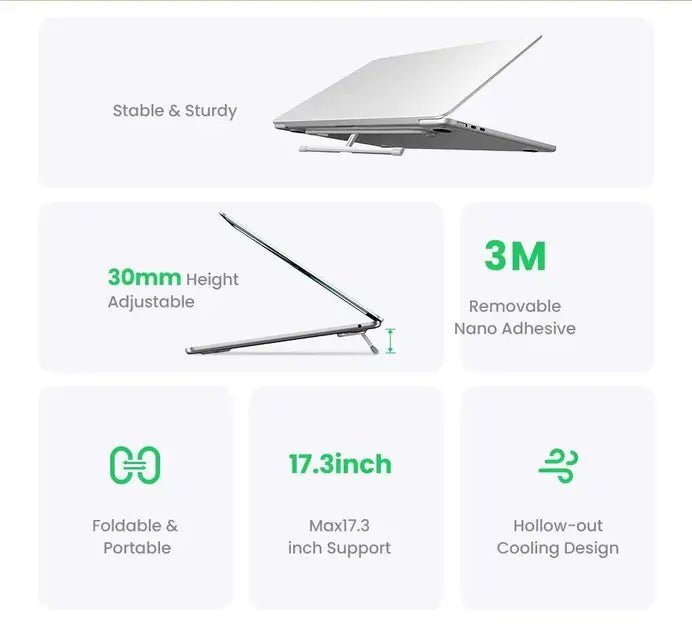 UGREEN Adjustable Clip - On Laptop Stand for MacBook & PCs (11–17″) – Foldable, Aluminum Holder with Ergonomic Angle Support – Space - Saving & Portable (Model 45415) - Ugreen India