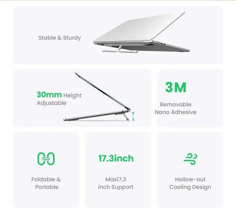 UGREEN Adjustable Clip - On Laptop Stand for MacBook & PCs (11–17″) – Foldable, Aluminum Holder with Ergonomic Angle Support – Space - Saving & Portable (Model 45415) - Ugreen India