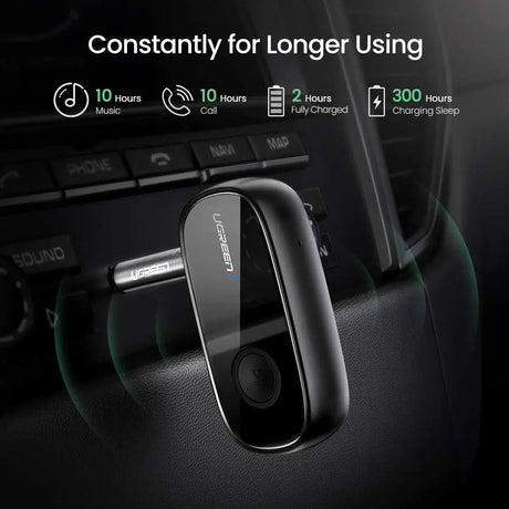 UGREEN Bluetooth Receiver, Wireless Bluetooth 5.0 Car Adapter Portable Wireless Audio Adapter 3.5mm Aux for Music Streaming Sound System Speaker, Headphones, Hands - Free Car Kit with Microphone (70304) - Ugreen India
