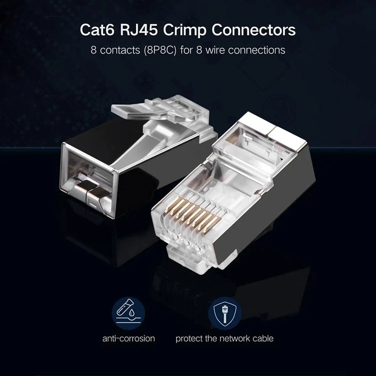 UGREEN Cat 6 Shielded RJ45 Connectors, 100 - Pack Crystal Head Plugs, Gold - Plated, STP Modular Network Cable Ends for Solid & Stranded Ethernet Cable, High Speed LAN Internet (50248) - Ugreen India